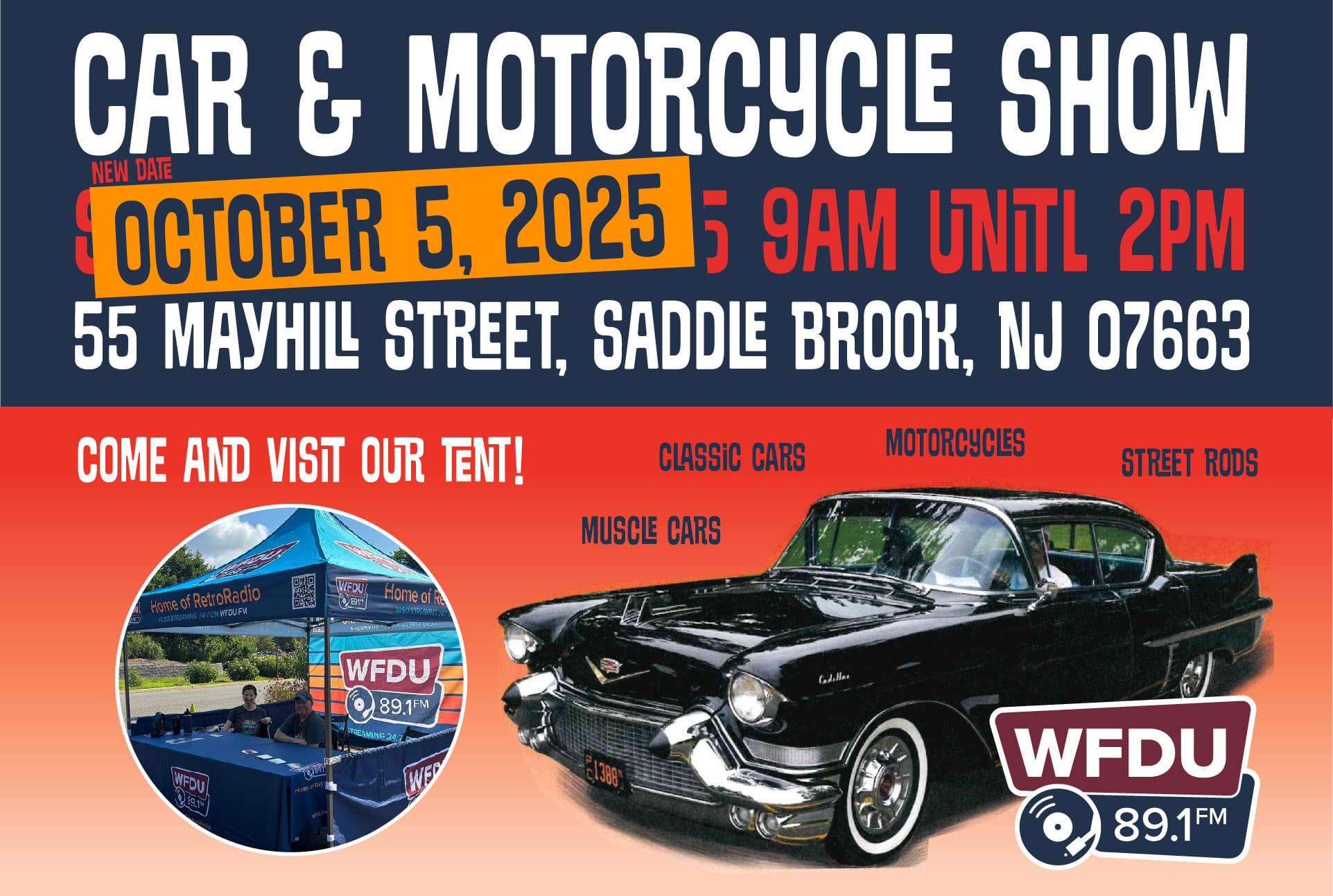 Image for NEW DATE: Join WFDU at the Car & Motorcyle Show in Saddle Brook on 10/5/25